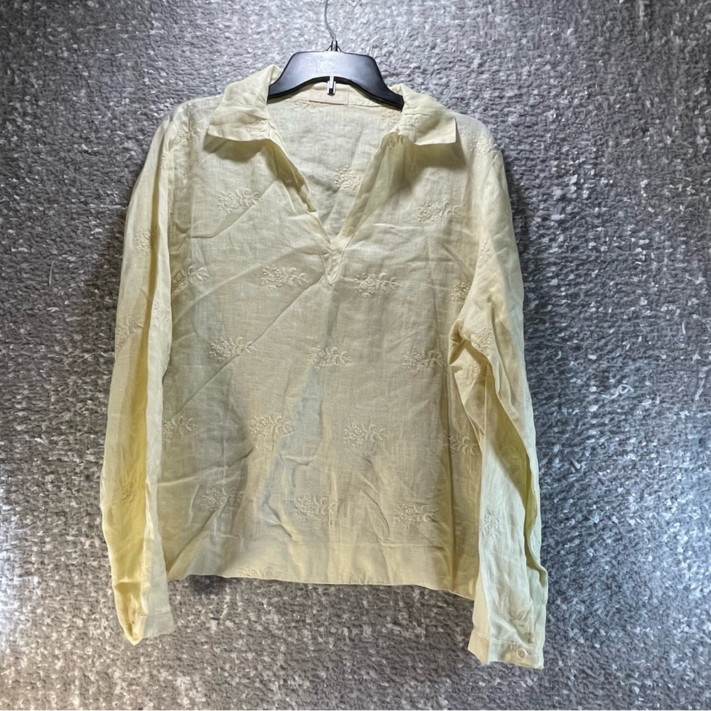 CP Shades Yellow Emboridered Linen Long Sleeve Top Size M Check measurements
